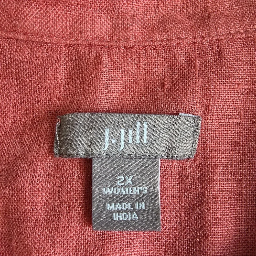 J Jill Linen Button Up Top Sz 2X Pink Pintuck Long Roll Tab Sleeve‎ Boho Beachy - Picture 10 of 13